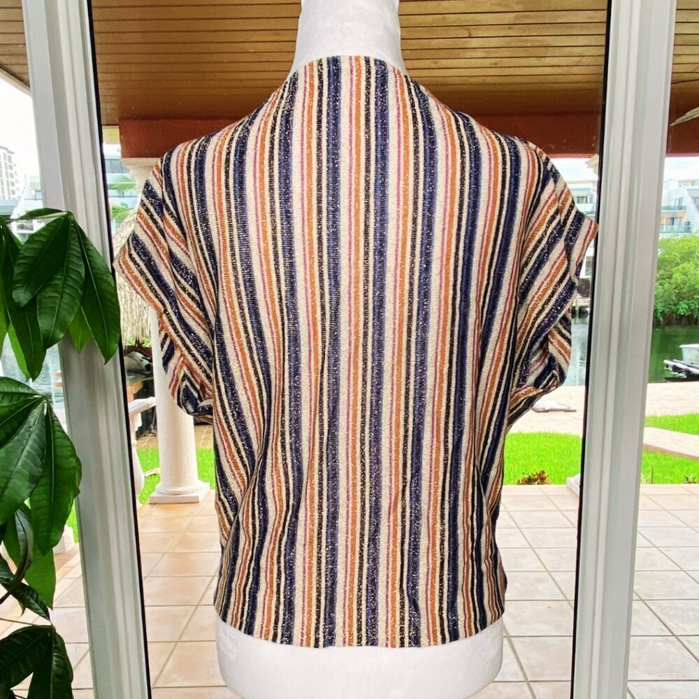 Zara Trafaluc Striped Shimmer/Glitter Multi-Colored Twist Top, Size L - Picture 3 of 8